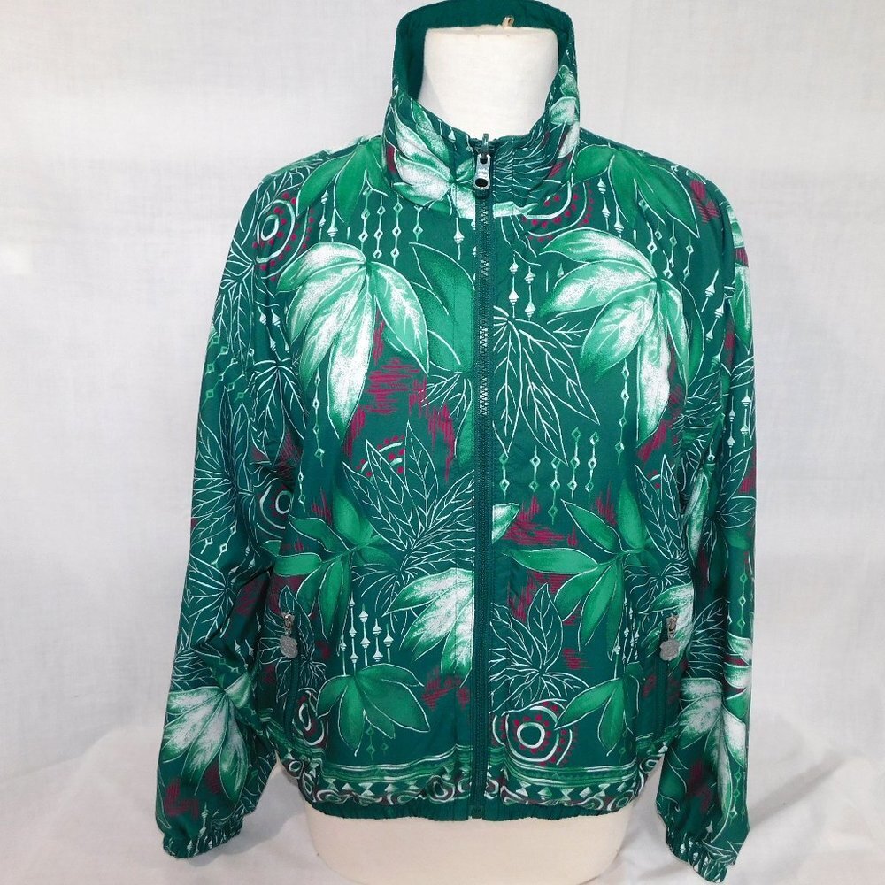 Vintage KAELIN Green White Tropical Light Reversible Windbreaker Jacket Womens M